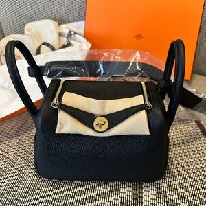 Hermes Black Leather Lindy Mini Gold Hardware